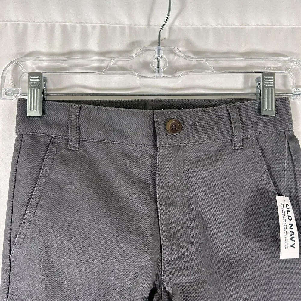 New Old Navy Chino Shorts Boys 8 Grey Slim Built-In Flex Pockets Cotton Blend